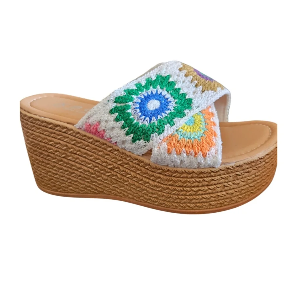 Women's Crochet Granny Square Platform Sandals Size 8 (39)
